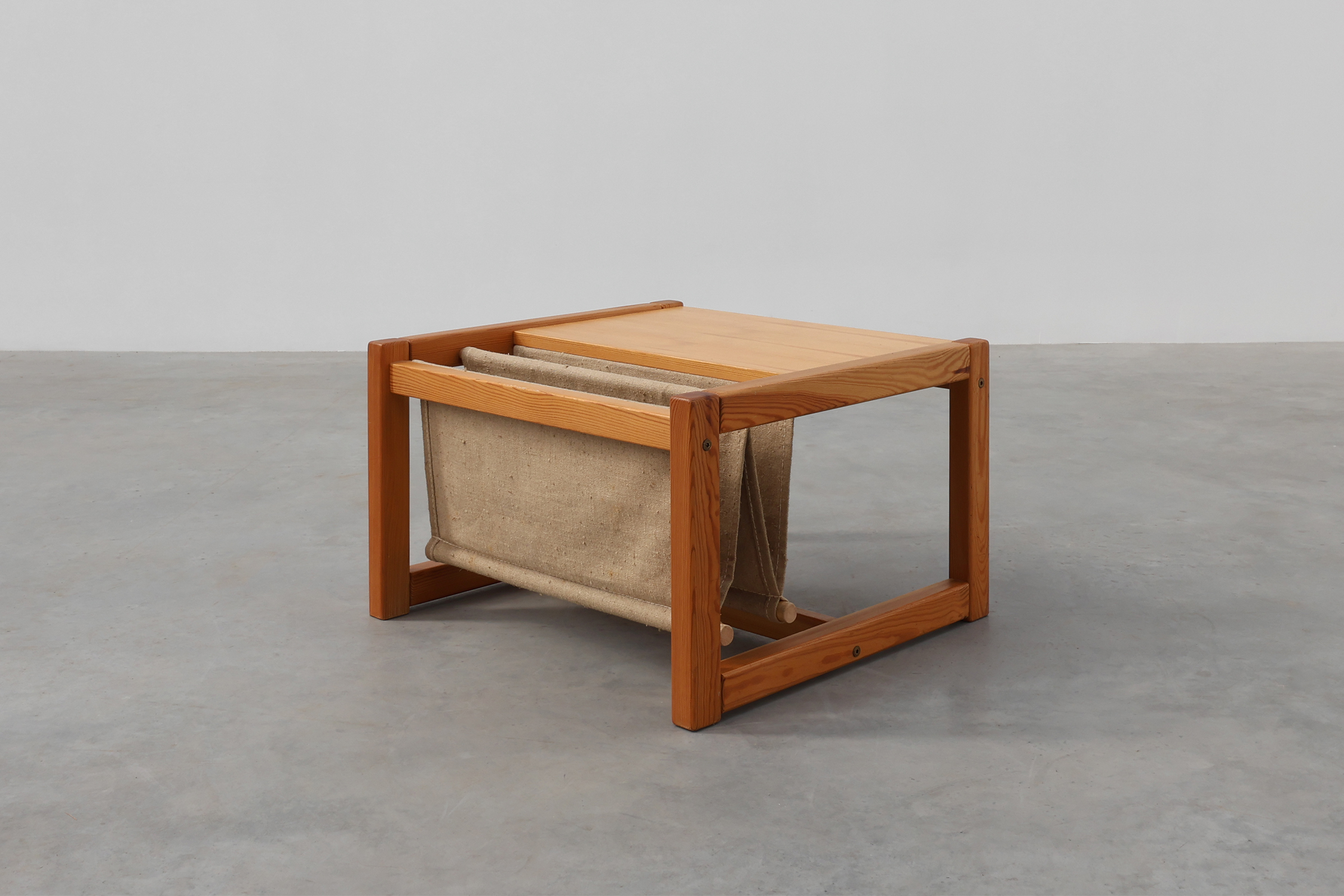 Pine and linen coffee table with magazine rack by Karin Möbring, Sweden 1970sthumbnail